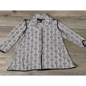 Multiples Womens Tunic Geometric Cowl Neck 3/4 Sleeve Cream Black Piping Blouse